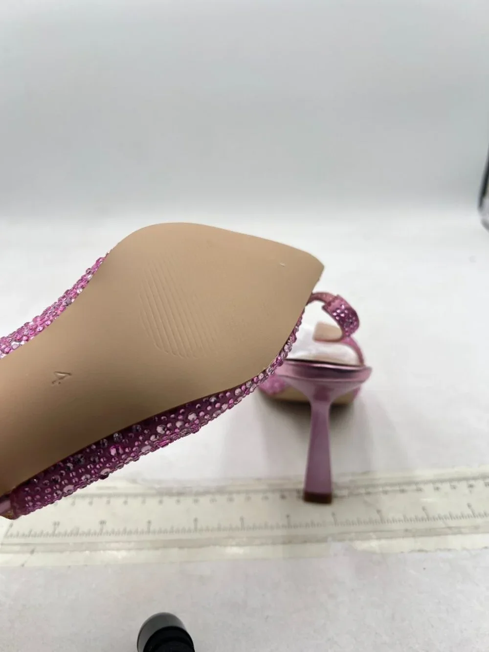 XYD Pink Sparkly Rhinestones Slingback Sandals Pointy Toe Pull On High Heel Pump